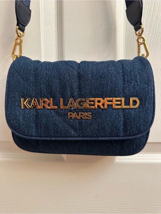 Karl Lagerfeld Handbags - Karl Lagerfeld Quilted Dark Blue Denim Crossbody with Gold Logo